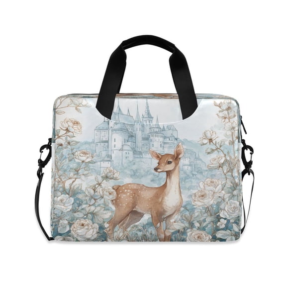 16inch Laptop Briefcase, Business Laptop Bag with Detachable Strap & Padded Compartment, Water-Resistant Polyester,Cute Deer