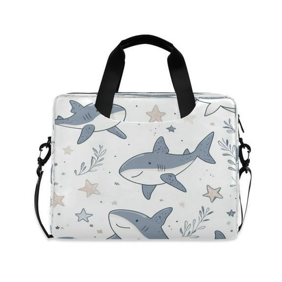 16inch Laptop Briefcase, Business Laptop Bag with Detachable Strap & Padded Compartment, Water-Resistant PolyesterCute Sharks