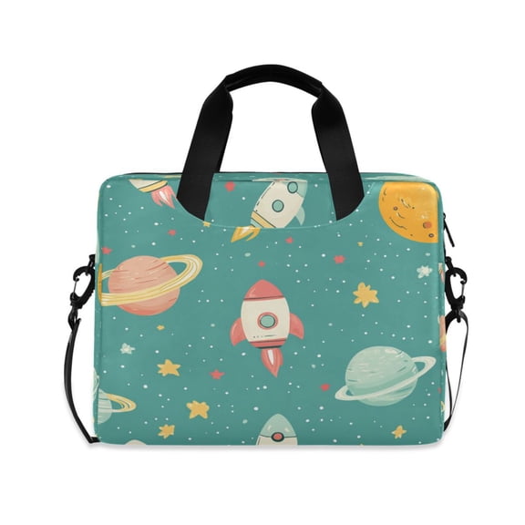 16inch Laptop Briefcase, Business Laptop Bag with Detachable Strap & Padded Compartment, Water-Resistant Polyester,Cute Space-themed Elements