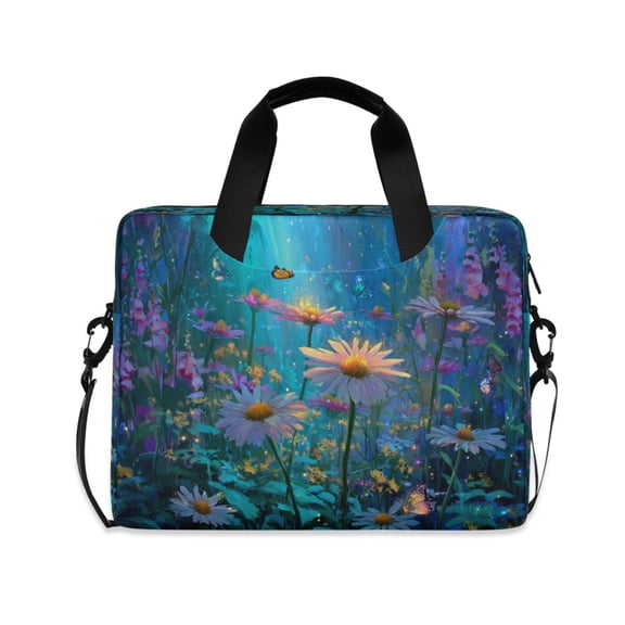 16inch Laptop Briefcase, Business Laptop Bag with Detachable Strap & Padded Compartment, Water-Resistant PolyesterFlowers