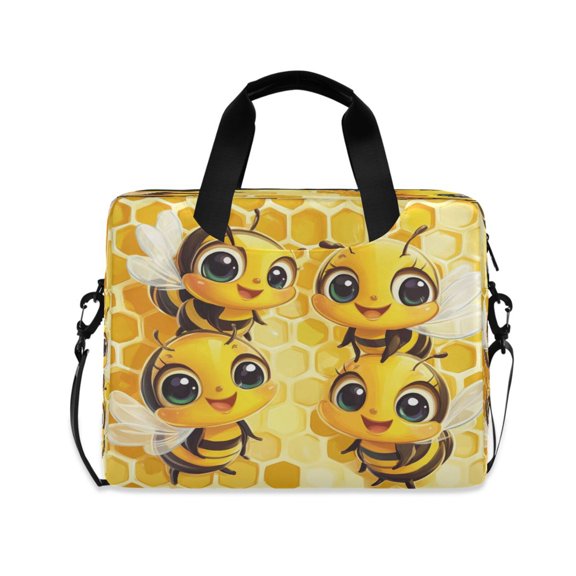 16inch Laptop Briefcase, Business Laptop Bag with Detachable Strap & Padded Compartment, Water-Resistant PolyesterHappy Cartoon Bees
