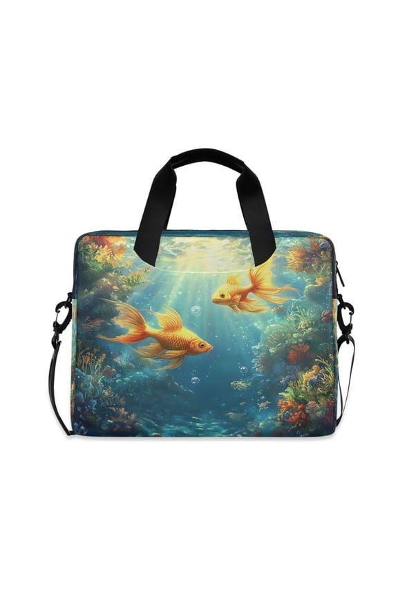 16inch Laptop Briefcase, Business Laptop Bag with Detachable Strap & Padded Compartment, Water-Resistant PolyesterThree Golden Fish