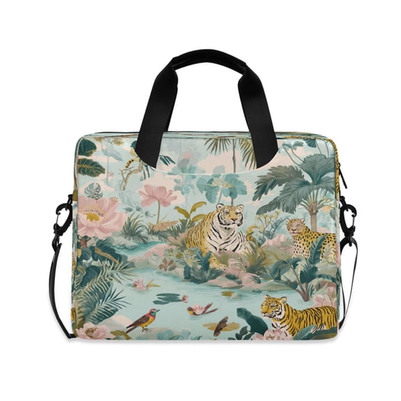 16inch Laptop Briefcase, Business Laptop Bag with Detachable Strap & Padded Compartment, Water-Resistant Polyester，Tigers