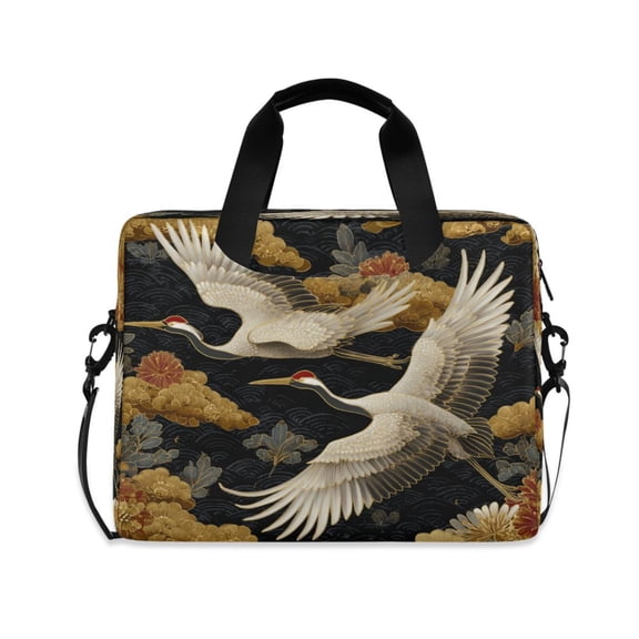 16inch Laptop Briefcase, Business Laptop Bag with Detachable Strap & Padded Compartment, Water-Resistant PolyesterWhite Cranes