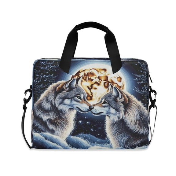 16inch Laptop Briefcase, Business Laptop Bag with Detachable Strap & Padded Compartment, Water-Resistant Polyester,Wolves