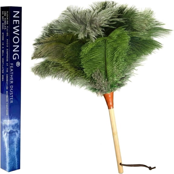 16inch Natural Good Ostrich Feather Duster with Bamboo Handle, Electrostatic Dust Remove for CeilingFansBookshelves, Sofa, Windows, Fit for Home, Office and Cars Duster Green