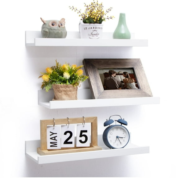16 inch Picture Ledge Shelf, Floating Shelves Wall Mounted Set of 3, Photo Shelf Modern Wall Shelves for Decor,White