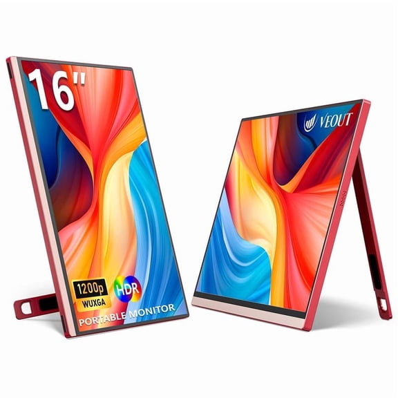 16inch Portable Monitor, 1920×1200P IPS Laptop Screen with USB-C, HDMI Gaming Monitor with Kickstand, 0.3" Ultra-Slim for Travel/Office