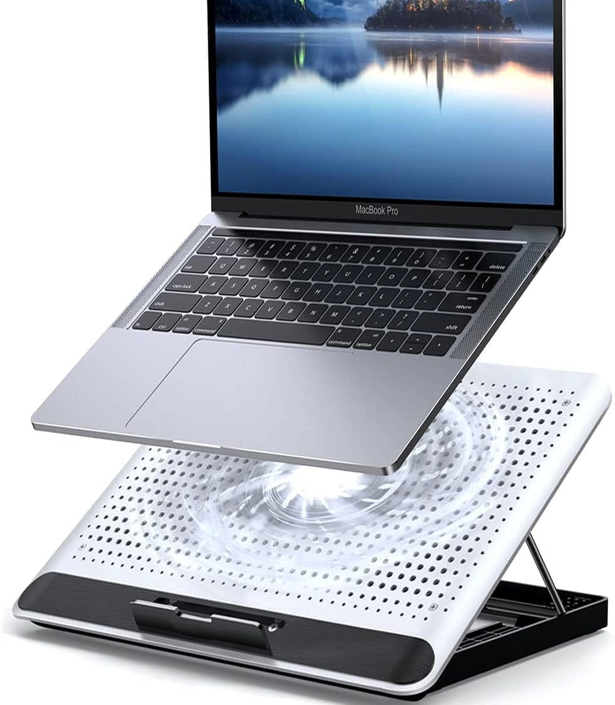 16inch Single Fan Lap Chill Mat - Aluminum Panel Laptop Cooling Pad, Heat Protection Cooler, Adjustable Foldable Long Stand, Fans Switch with dimmable-Speed, USB-A Connection