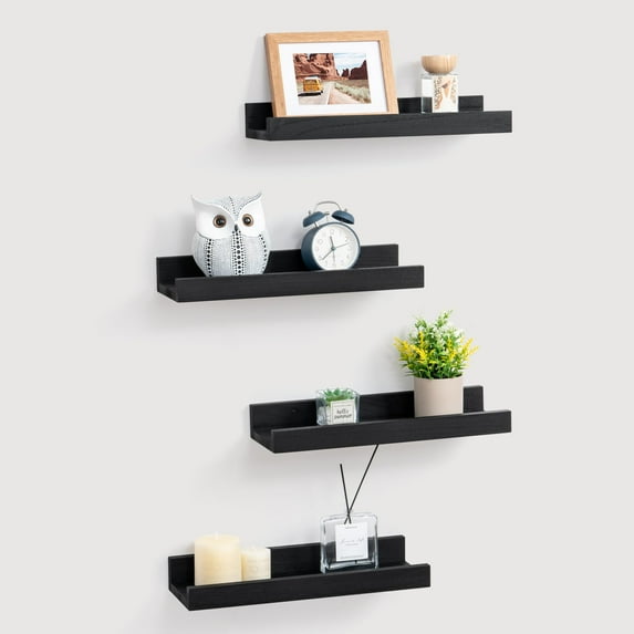 Fun Memories 16" 4pack Solid Wood Floating Shelves for Wall Decor,Black