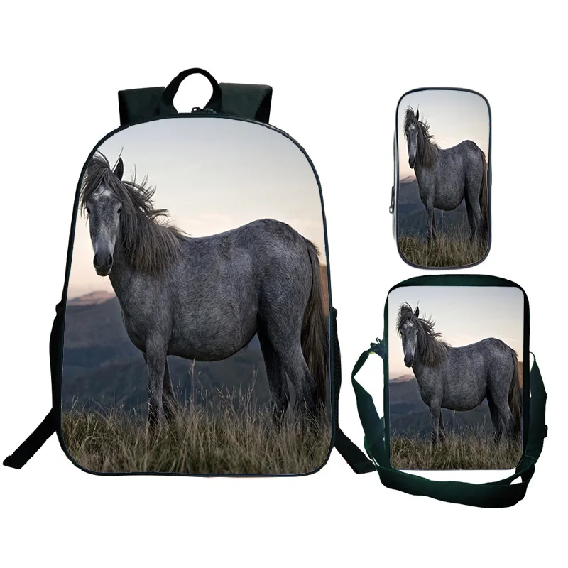 16inch Students Backpack Anime Funny Animal Horse School Bag Leisure
