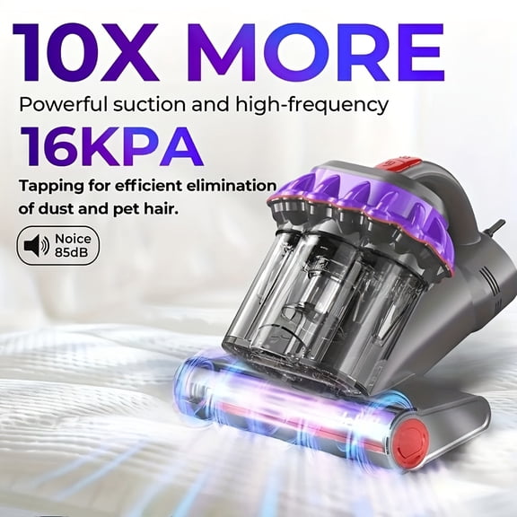 16kPa Handheld Vacuum Cleaner, 40000 RPM, LED Display & 140F Hot Air Function, Wired, 20.29oz Dual Cup, for Beds Mattress Carpet Pet Hair
