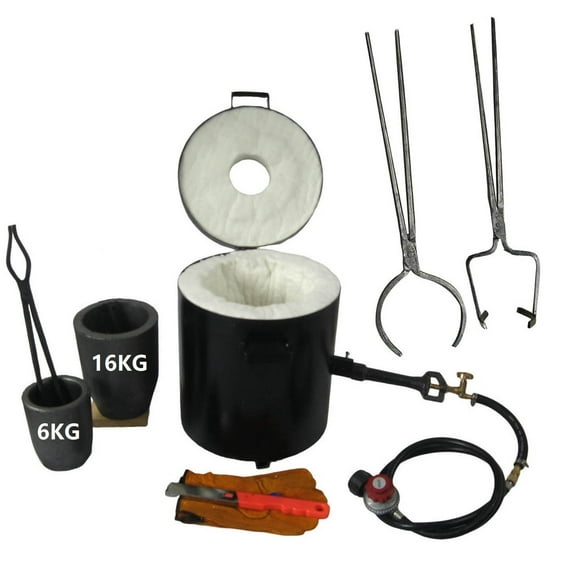 16kg/35lbs Single Burner Propane Smelting Furnace Kit with Large Crucible Tongs Set Foundry Casting Furnace with 2 Crucibles Ingot Molds for Melting Metal Glass Aluminum Brass