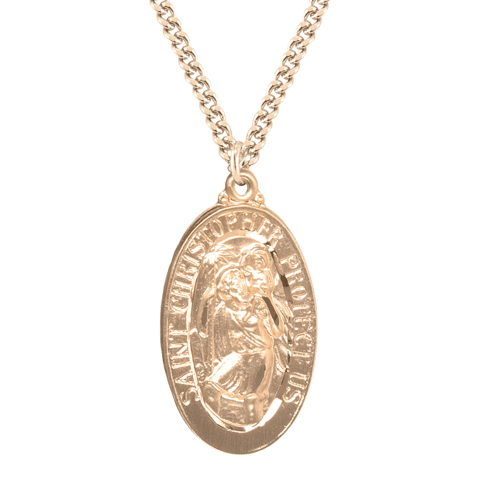 16kt Gold Plated Sterling Silver Saint Christopher Oval Medal – 24 ...