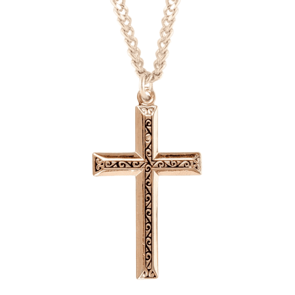16kt Plated Sterling Silver Flare Tip Cross Pendant Necklace, 20" Gold Plated Stainless Steel Chain - Made in USA - Deluxe Velvet Gift Box