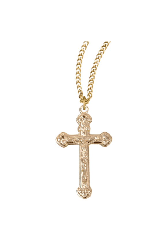 16kt Plated Sterling Silver Holy Spirit Cross Pendant Necklace, 20" Gold Plated Stainless Steel Chain - Made in USA - Deluxe Velvet Gift Box