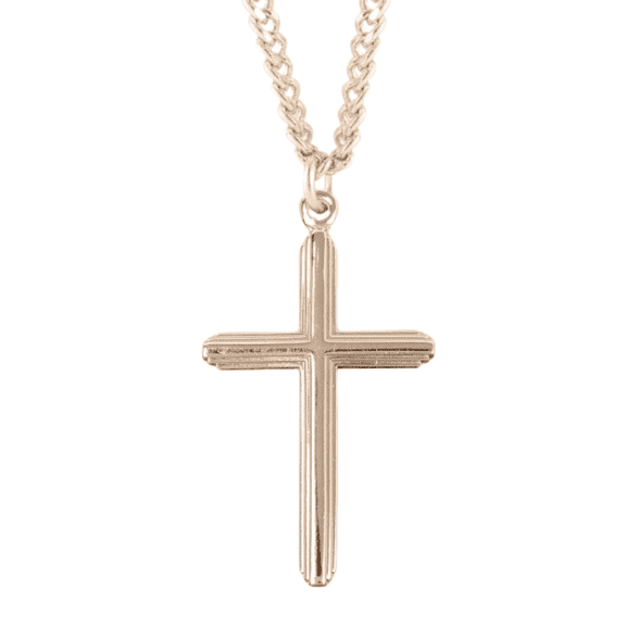 16kt Plated Sterling Silver Inlay Cross Pendant, 1.7 x 1.0" 20" Gold Plated Stainless Steel Chain Necklace - Made in USA - Deluxe Velvet Gift Box