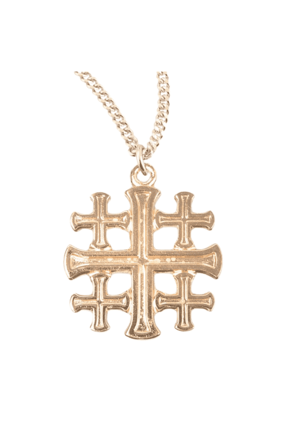 16kt Plated Sterling Silver Jerusalem Cross, Sterling, Elegant Pendant Necklace with 18" Gold Plated Stainless Steel Chain - Made in USA - Deluxe Velvet Gift Box