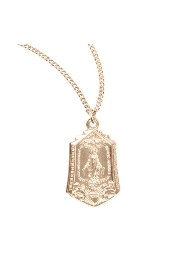 16kt Plated Sterling Silver Unique Double-Sided Miraculous Mary Blessed Pendant Medal Necklace 18" Gold Plated Stainless Steel Chain – Made in USA- Deluxe Velvet Gift Box