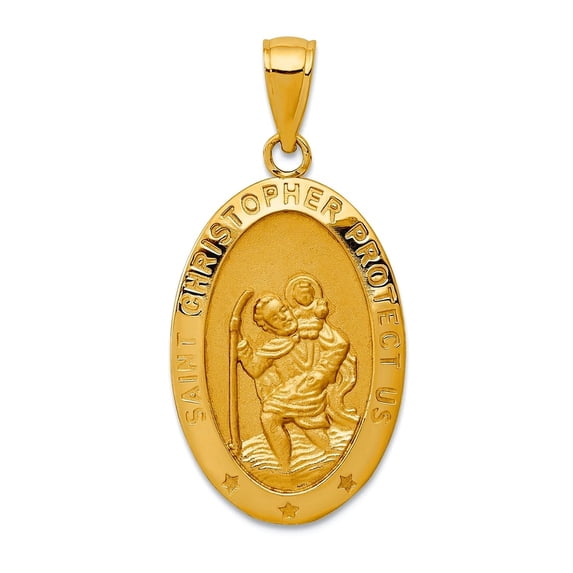 16mm 10k Solid Yellow Gold Saint Christopher Medal Pendant Necklace Pendant for Women - 2.4 Grams