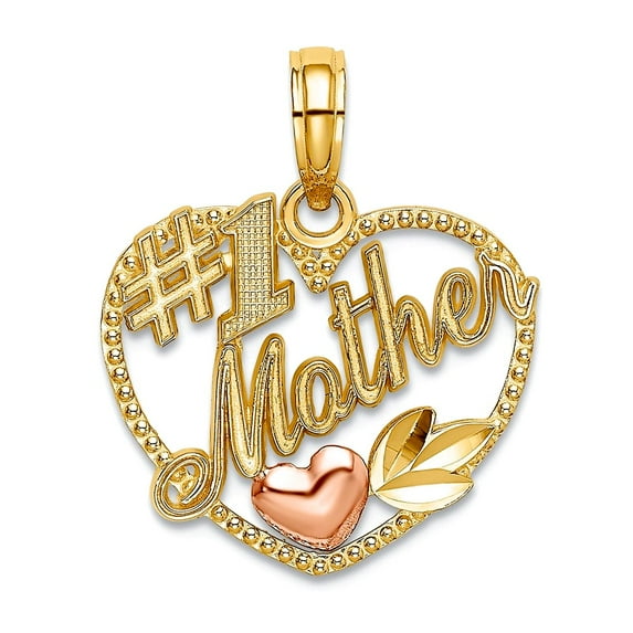 16mm 14k Two-tone Gold Love Heart Pendant Necklace With Number 1 Mother and Pink Heart Pendant for Women