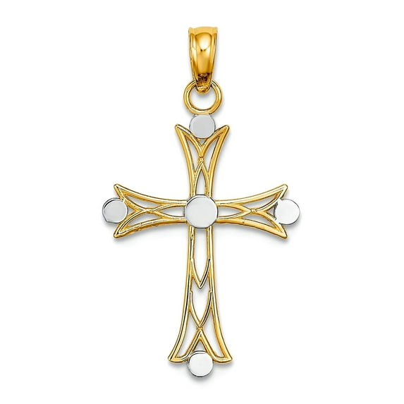 16mm 14k With Rhodium Religious Faith Cross W White Round Accent Tips Pendant Necklace for Women