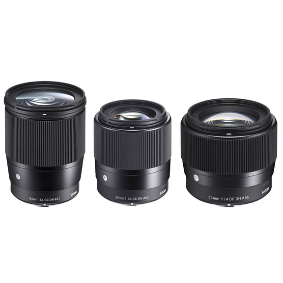 Sigma Contemporary Lens Bundle Includes Sigma 16mm f/1.4DC DN - 30mm f/1.4 DC DN - Sigma 56mm f/1.4 DC DN for Sony E-mount Cameras, Black