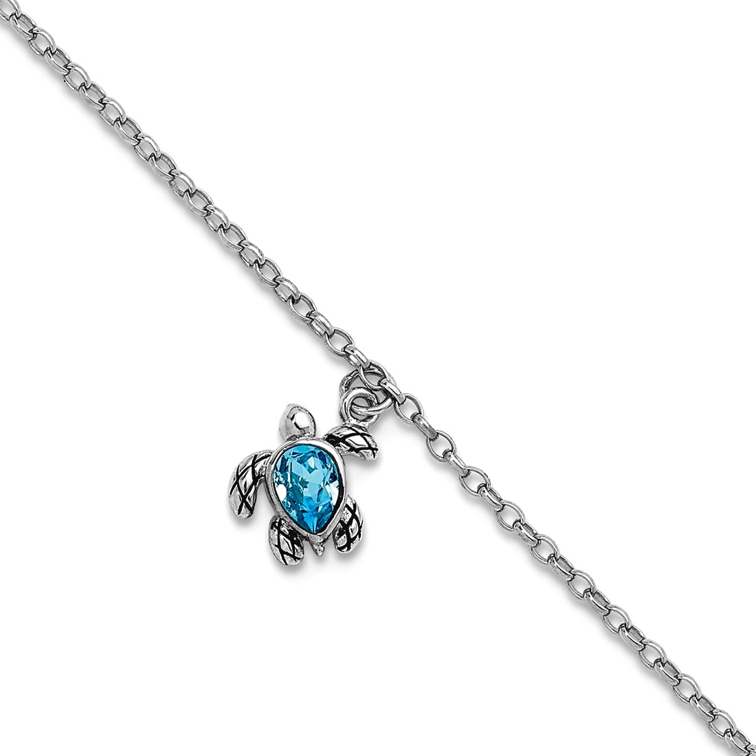 16mm 925 Sterling Silver Rhodium Plated Preciosa Crystal Turtle 9 +1 Inch Anklet Anklet for Women