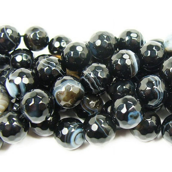 16mm About 24 Beads Black Striped Agate Faceted Round Beads Genuine Gemstone Natural Jewelry Making