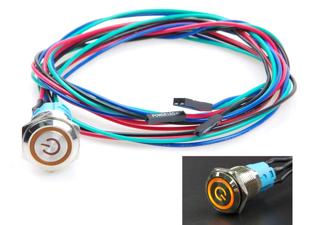 Chassis Control Button 16mm Chassis Metal Button Switch with 100m 3.3FT Extension Cable Red ...