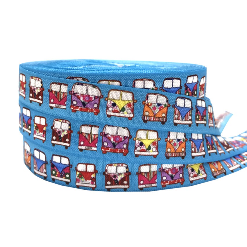 16mm Colorful Bus Car Printed Fold Over Elastic Blue Ribbon Craft DIY ...