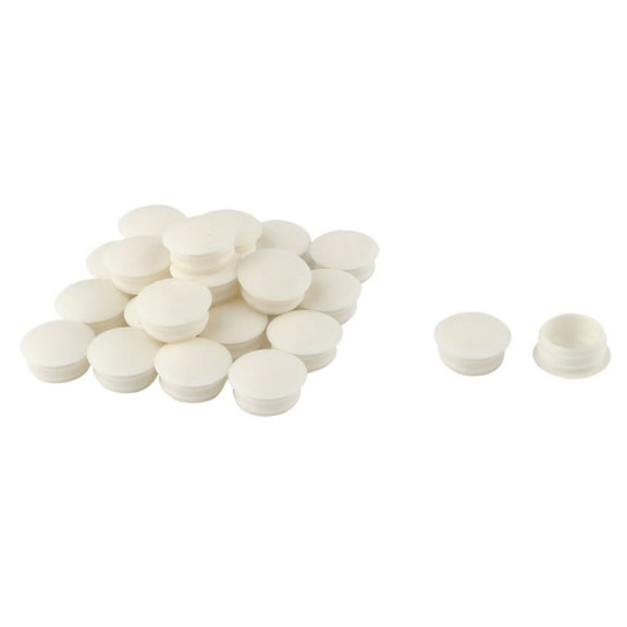 16mm Dia Thread Plastic Round Caps Tube Pipe Inserts End Blanking White 24 Pcs