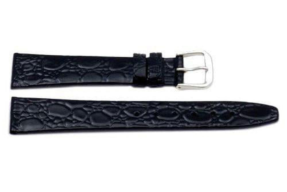 16mm Genuine Leather Shiny Crocodile Grain Black Watch Strap