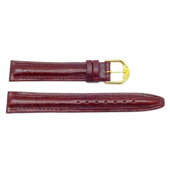 16mm Genuine Leather Textured Padded Burgundy Watch Band