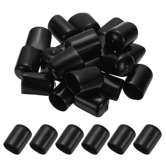 16mm ID Rubber End Caps, 35 PCS Rubber Caps High Temp Rubber Tips Screw Silicone End Caps Flexible Thread Protector for Pipes Screw Blots Tube Fishing Jigs Chair, Black
