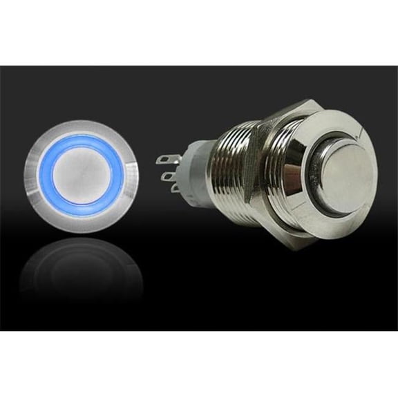 16mm Latching Billet Button with LED Ring - Blue