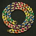 thumbnail image 1 of 16mm Mens Cuban Link Chain Hip Hop Rapper Necklace Rainbow Rhinestones Bracelet, 1 of 8