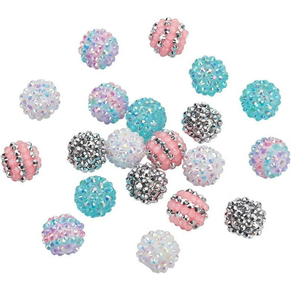 16mm Rhinestone Beads 20pcs Focal Beads Resin Crystal Chunky Beads Round Disco Ball Beads Loose Beads for Pen Garland Bracelet Necklace Jewelry Making Mix Colors Hole: 2.5mm