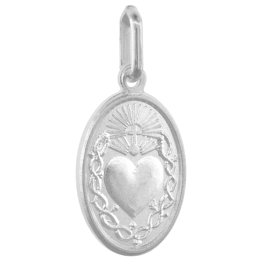 16mm Small Sterling Silver Sacred Heart of Jesus Medal Necklace 5/8 ...