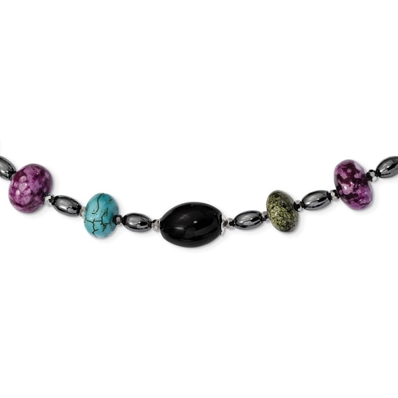 16mm Sterling Silver Blkagte Crys Hem Prpl Magn. Recon.magn. Serpen. W2inext Necklace - 17.5 Inch