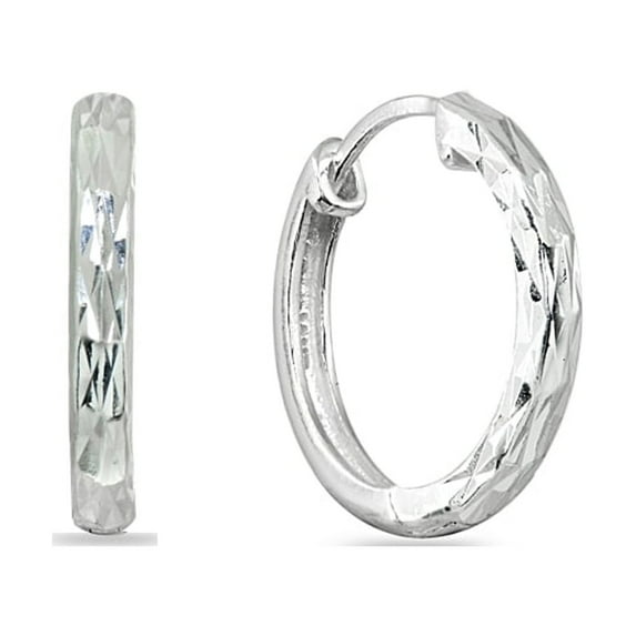 16mm Sterling Silver Polished & Diamond-Cut Oval Reversible Hinged Hoop Earrings