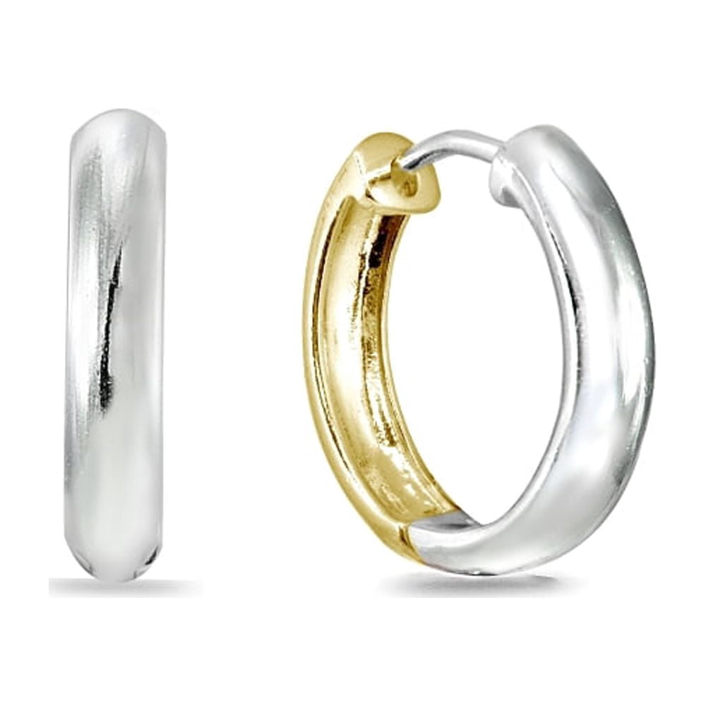 16mm Sterling Silver & Yellow Two-Tone Oval Reversible Hinged Hoop Earrings
