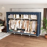 ArluKin Portable Closet Storage Organizer Clothes Wardrobe Shoe Clothing Rack Shelf Dustproof Non-woven Fabric, Quick and Easy to Assemble blue