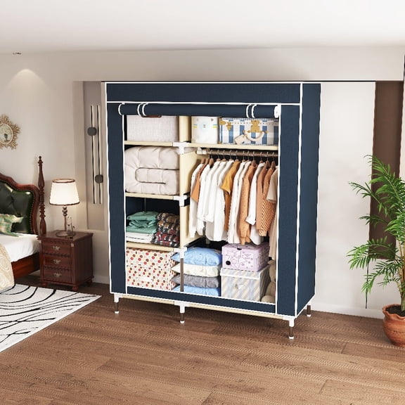 Portable Closet Storage Organizer Clothes Wardrobe Shoe Clothing Rack Shelf Dustproof Non-woven Fabric, Quick and Easy to Assemble