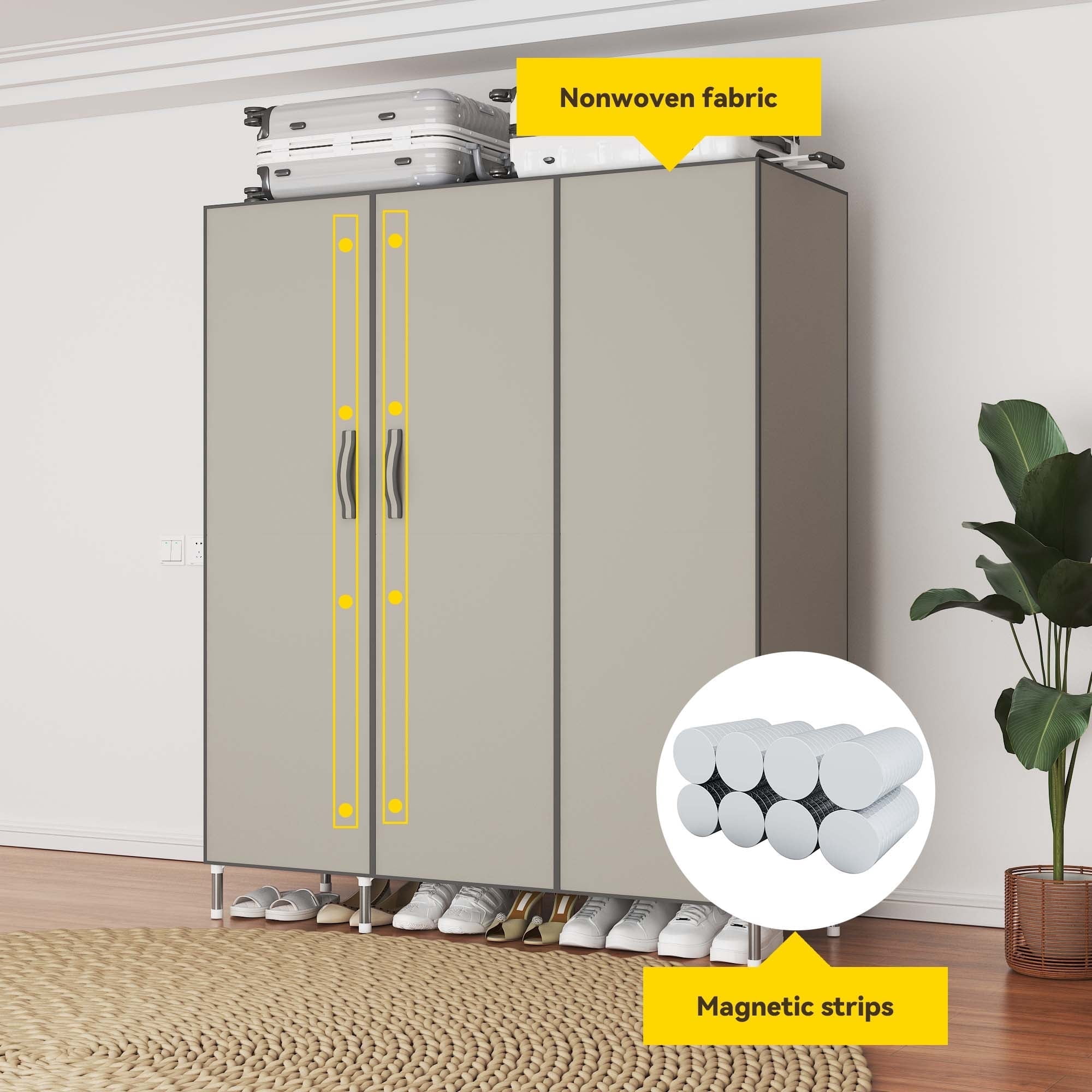 ArluKin 16mm Thick Galvanized Steel Rust - Proof Fabric Wardrobe, 125×45×168cm Multi - Scene Storage Closet with Magnetic Strips for Bedroom, Dorm, Apartment