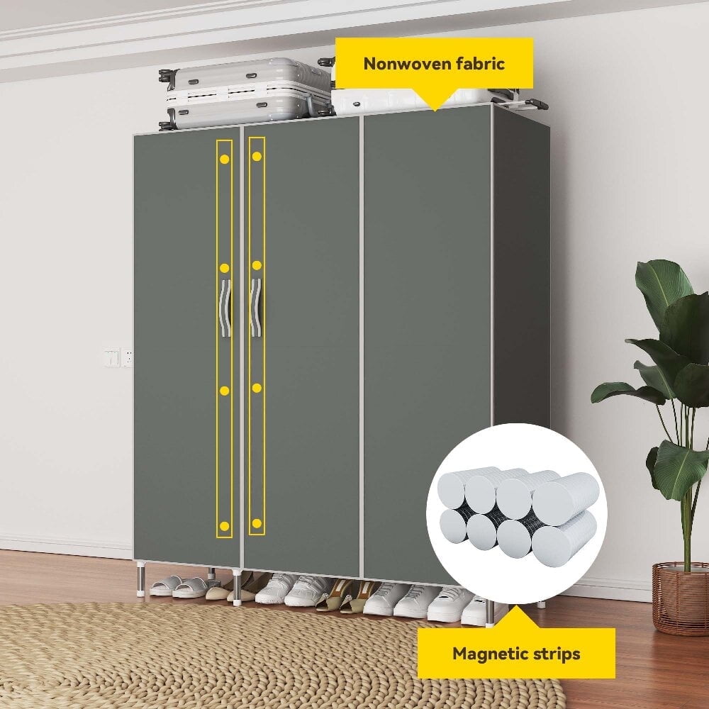 16mm Thick Galvanized Steel Rust - Proof Fabric Wardrobe, 125×45×168cm Multi - Scene Storage Closet with Magnetic Strips for Bedroom, Dorm, Apartment