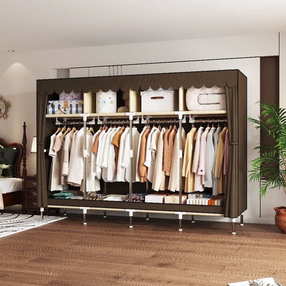 ArluKin Portable Closet Storage Organizer Clothes Wardrobe Shoe Clothing Rack Shelf Dustproof Non-woven Fabric, Quick and Easy to Assemble,brown
