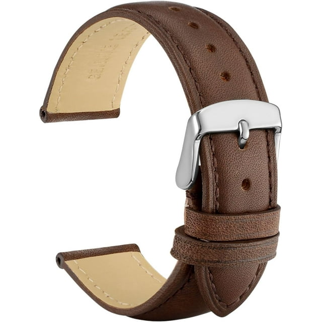 16mm Vintage Leather Watch Band for Men and Women, Silver Buckle (Dark