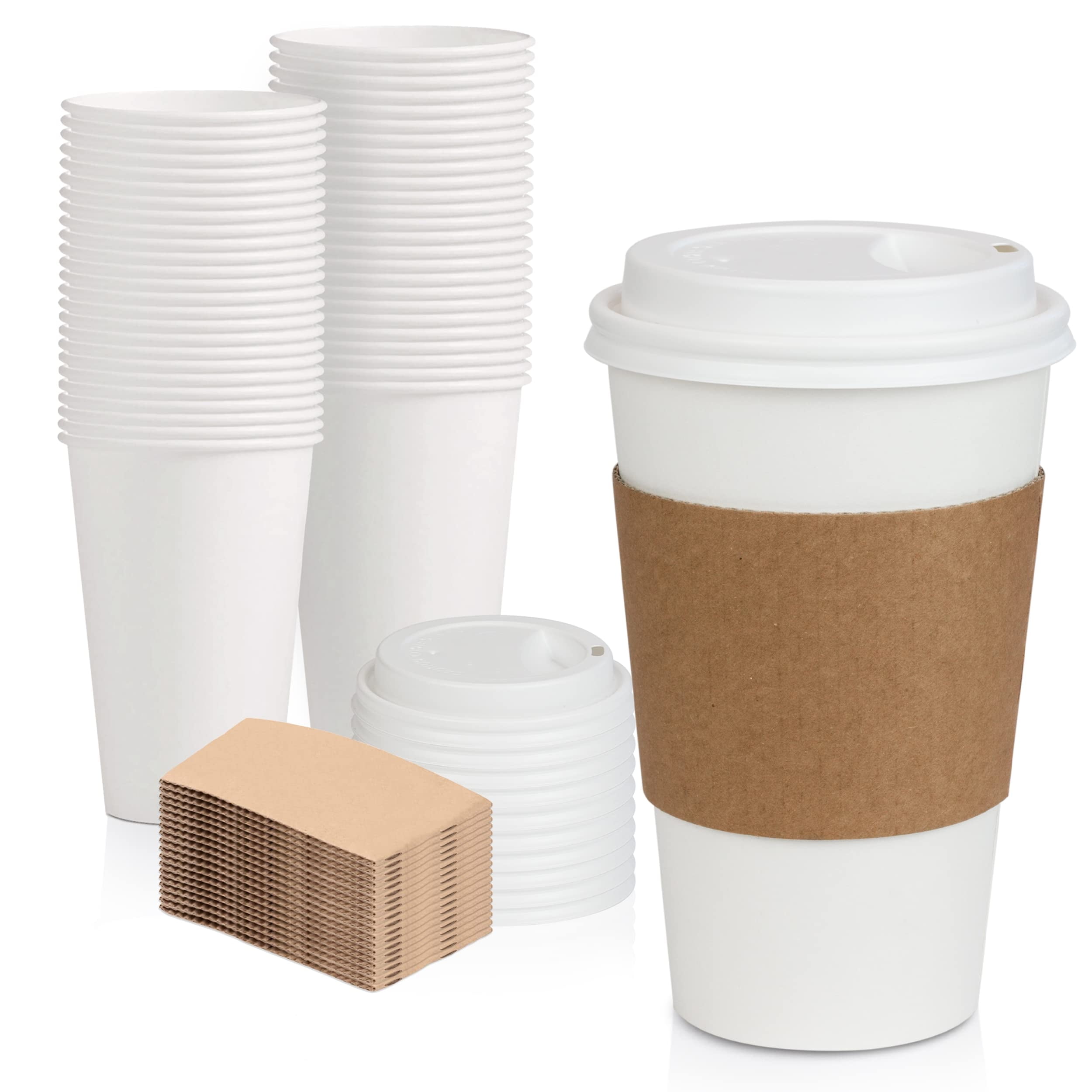 Ginkgo [100 Pack 12 oz Disposable Thickened Paper Coffee Cups with Lids and  Sleeves, To Go Hot Coffee Cups for Home, Office, Wedding and Cafes