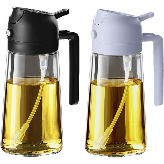 16oz/470ml Glass Olive Oil Sprayer for Cooking - 2 in 1 Olive Oil Dispenser for Kitchen Gadgets, Air Fryer, Salad, and BBQ - Black & Navy